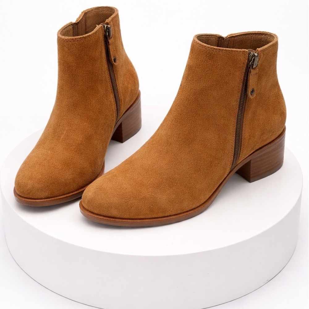 Soludos‎ Womens Tan Suede Ankle Boots Side Zip Block Heel Sample Size 6B